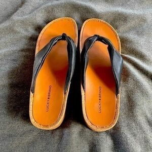 Lucky Brand Lellina Leather and Cork Platform Wedge Sandals Size 9